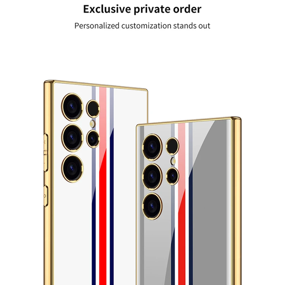 Caixa De Telefone De Vidro TPU Para Samsung, Moldura De Galvanoplastia Elegante, Acessórios Do Telefone, S24 Ultra, S24 Plus