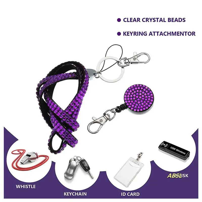 20 Sets Rhinestone Lanyard ID Card Holder Crystal Retractable Badge Reel Rhinestone Neck Lanyard Card Holder