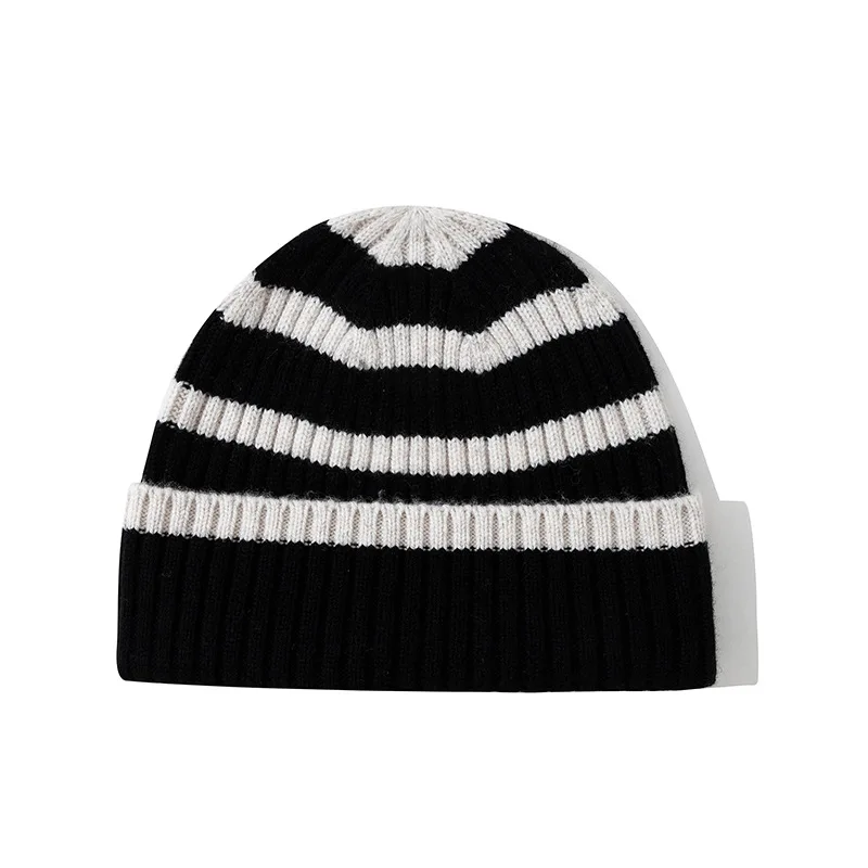 Wool Hat Women Winter Knit Beanie Stripe Autumn Warm Soft Skiing Accessory For Cold Weather Sports Outdoor Holiday