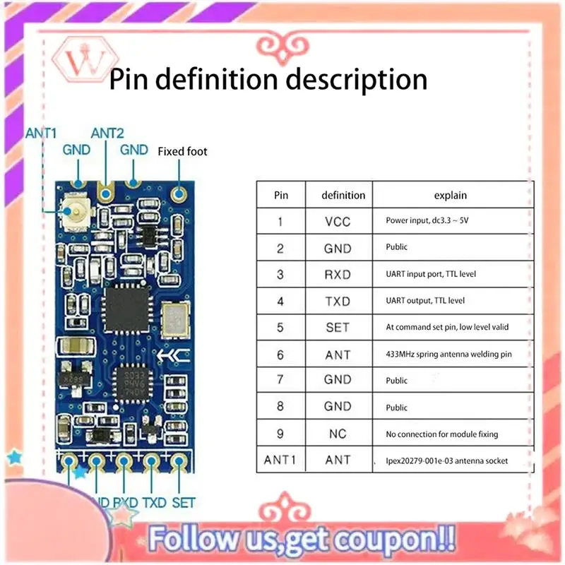 Upgraded 20X HC-12 433Mhz SI4463 Wireless Serial Port Module 1000M Replace Bluetooth HC12