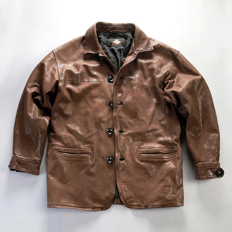 Casual leather for men heavy washed pleated fully vegetable-tanned cotton mid-length Dasi Gate Guard