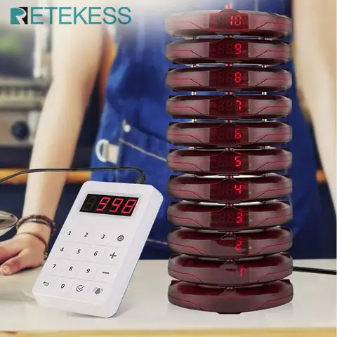 Retekess TD158 Pagers For Restaurant Vibrator Coaster Buzzers Receiver Calling System Waterproof Keyboard Food Truck Bar Cafe