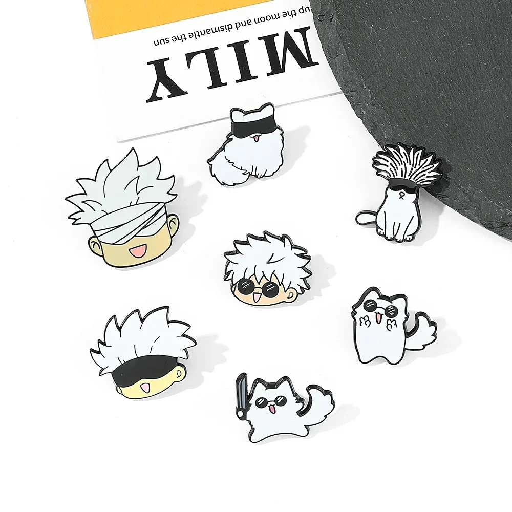 Anime Jujutsu Kaisen Satoru Gojo Creative Cat Design Enamel Pins Brooches Metal Badges Accessories Gifts for Fans