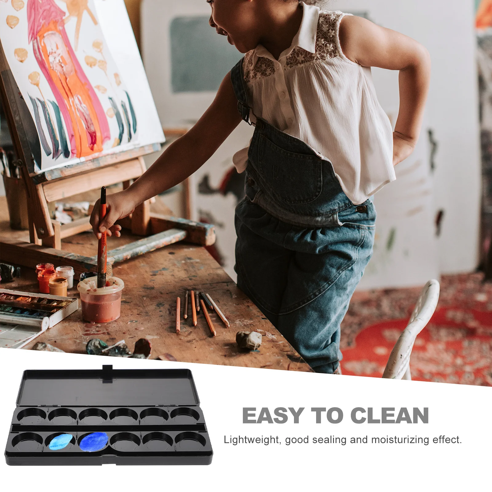 صندوق طلاء بآبار متعددة من البلاستيك السميك المصبوب، متين وسهل التنظيف، غطاء صلب يحافظ على الطلاء الأيام الرطبة والألوان المائية والغواش والأكريليك