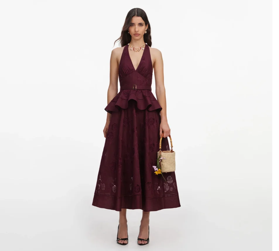 Customized Burgundy Halter Sleeveless Prom Gowns Women's Chiffon A-line Ankle Length Evening Dresses Modern Style Party Dress