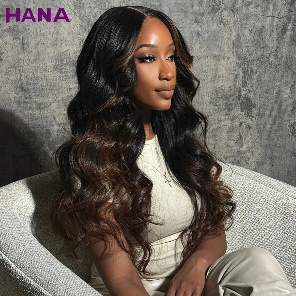 

13x6 HD Transparent Lace Frontal Wig Pre-Plucked Ombre Dark Brown Colored Lace Front Wigs Human Hair Wigs For Women 200% Density