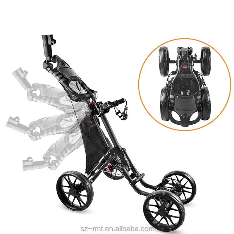 

Golf Push Cart 4 Wheel Foldable Trolley Adjustable Handle 20kg Capacity Lightweight Outdoor Club Caddy For Seniors Match Play