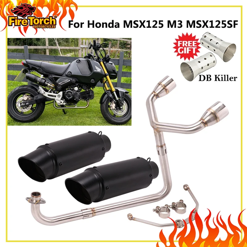 Slip-On-Auspuff für Honda GROM MSX125 MSX 125 SF125 Motorrad, Doppel-Auspuffanlage, Komplettsystem, Schalldämpfer, 51mm Front-Mittelrohr