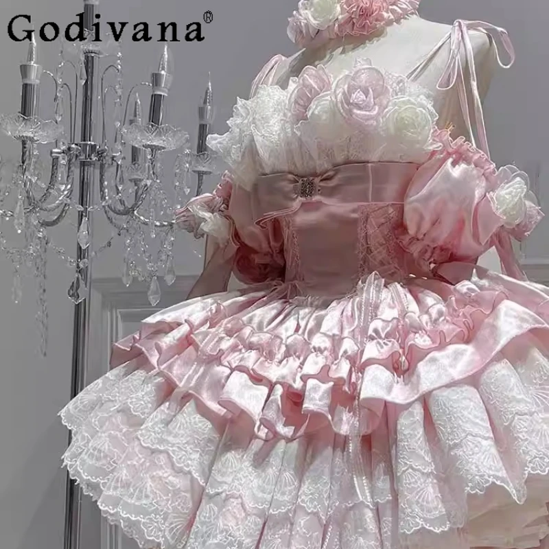 

Lolita Evening Dress Women's Pink Short Suspender Party Celebrity Birthday Dress Girls Princess Student Day Bar Mitzvah Dress