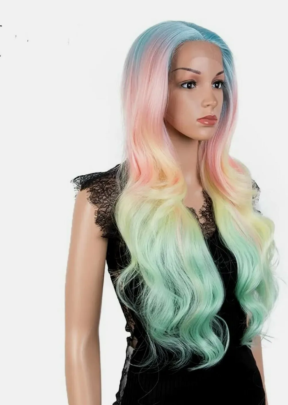 

13x4 Lace Front Wig HD Transparent Rainbow Multicolor Blend mermaid