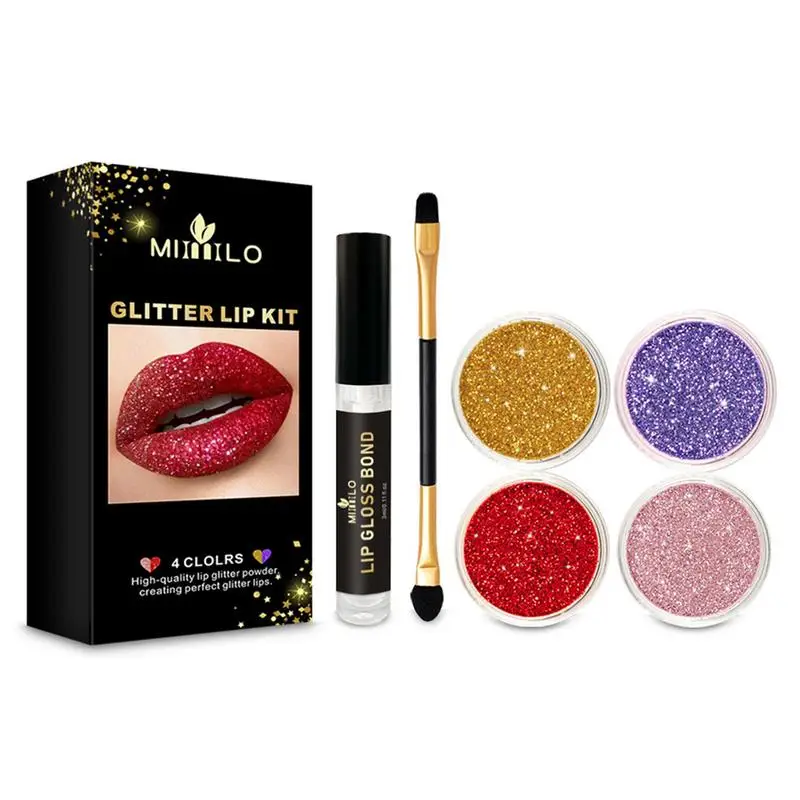 4 Colors Stay Golden Cosmetics Glitter Lip Kit Glitter Powder Diamond Shimmer Long Lasting Waterproof Makeup Lips Gloss Lipstick