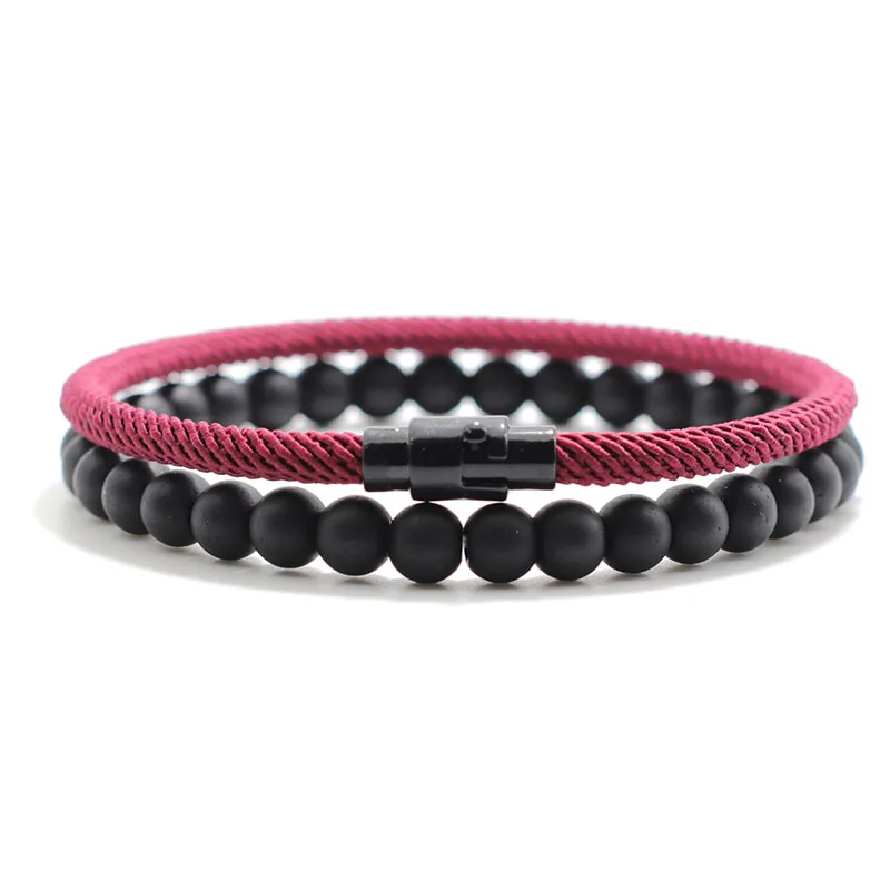 2 pçs/set legal acessórios da motocicleta pulseira para homens esportes ao ar livre acampamento ciclismo braslet preto fosco pedra fio braclet