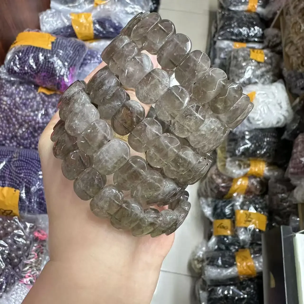 

Design Natural Smoky Quartz Crystal Stone Beads Bracelet About8*14mm Energy Gemstone Bangle for Woman Man for Gift Wholesale !