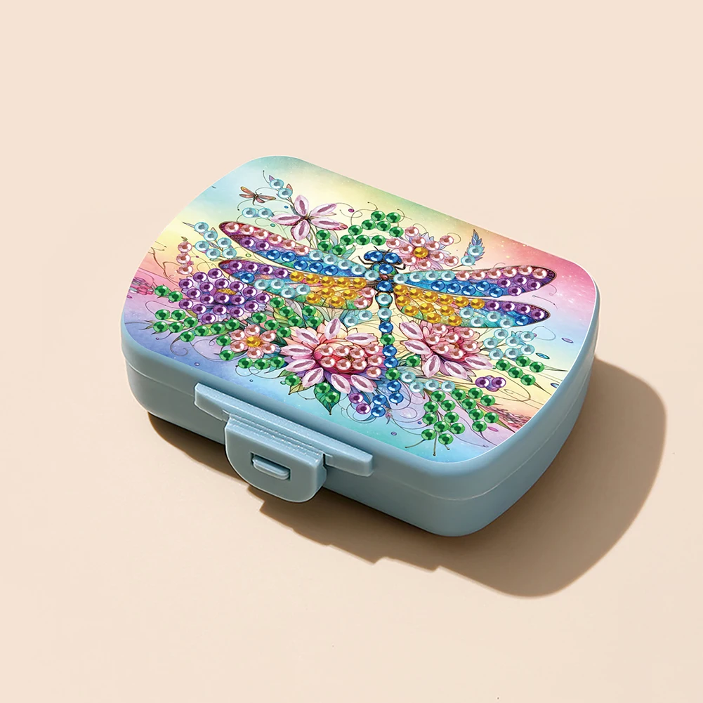 

Dragonfly Diamond Painting Kit Square Pill Box Portable Medicine Mini Storage Box with 6-Grid Compact Small Case for Travel Dail