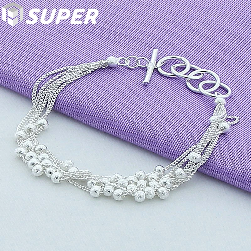 

925 Sterling Silver Frosted Grape Beads Chain Bracelet For Women Fashion Charm Wedding Engagement Party Jewelry