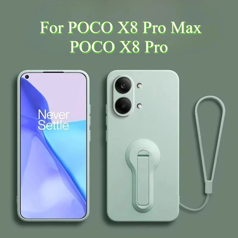 Capa de Silicone Líquido com Cordão Antichoque para Poco X8 Pro Max, Capa Traseira de TPU Macio com Suporte para Poco X8 Pro X8 ProMax