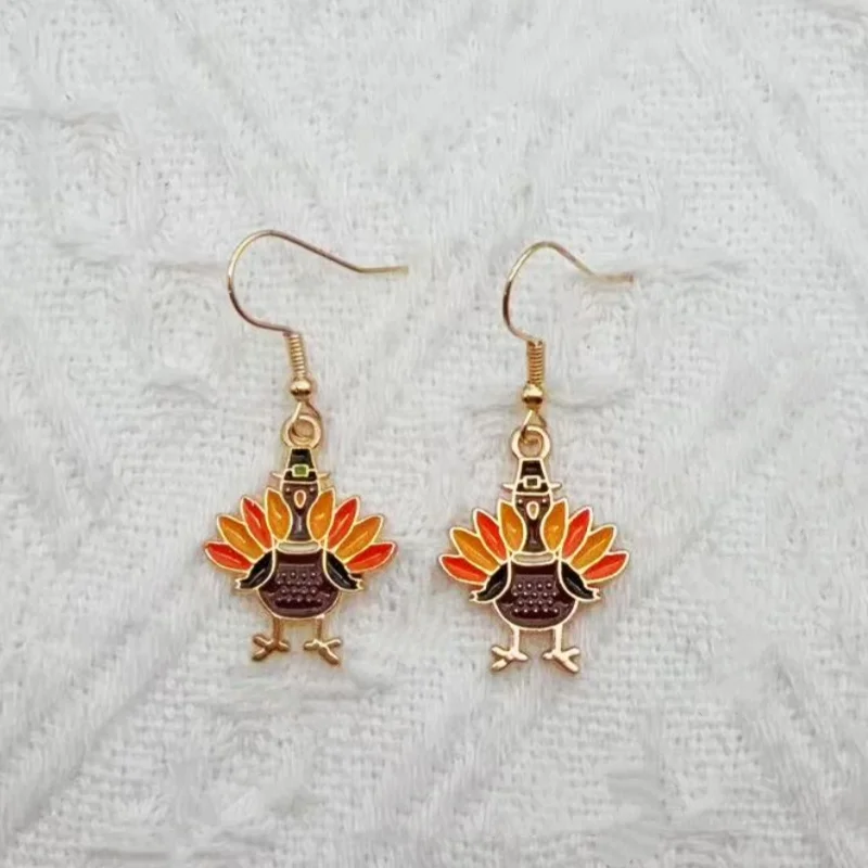 1 pair of cute cartoon gratitude turkey earrings, women's earrings, the best choice for gifts