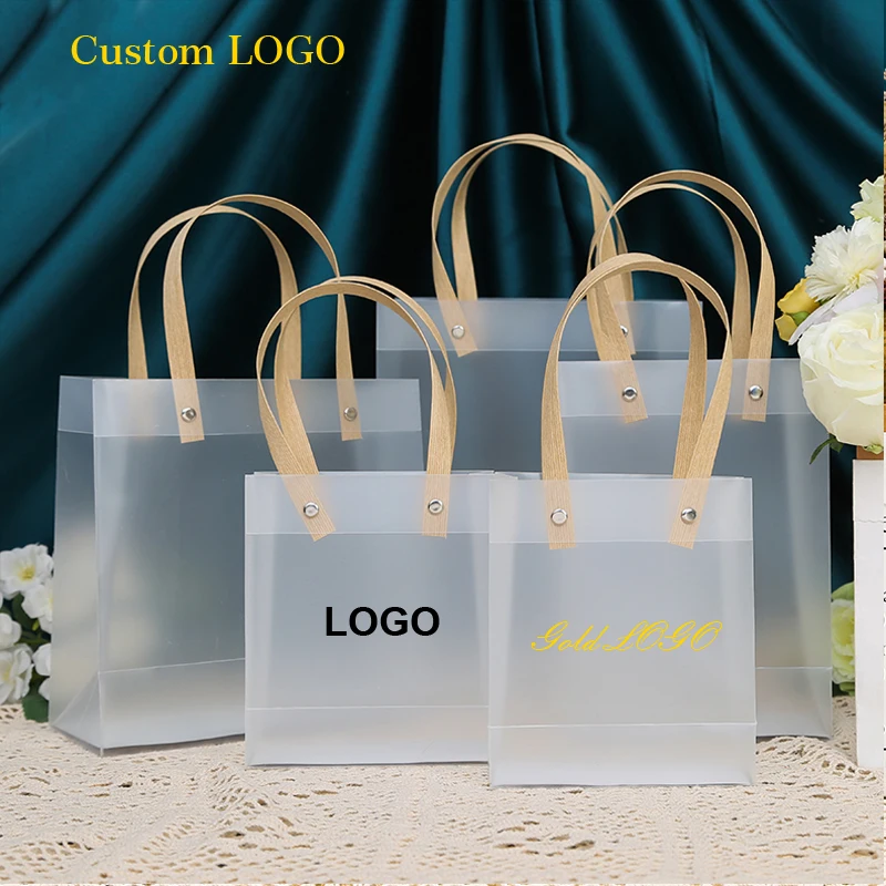 10pcs Transparent Handbags For Wedding Birthday Baptism Party Candy Souvenir Product Packaging Bag Custom LOGO Gifts Bag