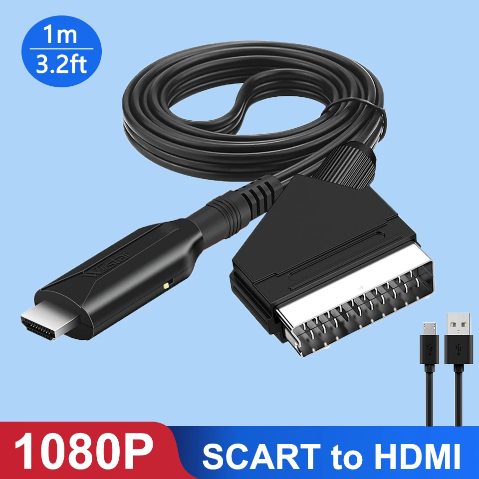 Scart to HDMI Converter 1080P Video Audio Adapter SCART Input to HDMI Output for HDTV Sky Box STB Plug for HD TV DVD