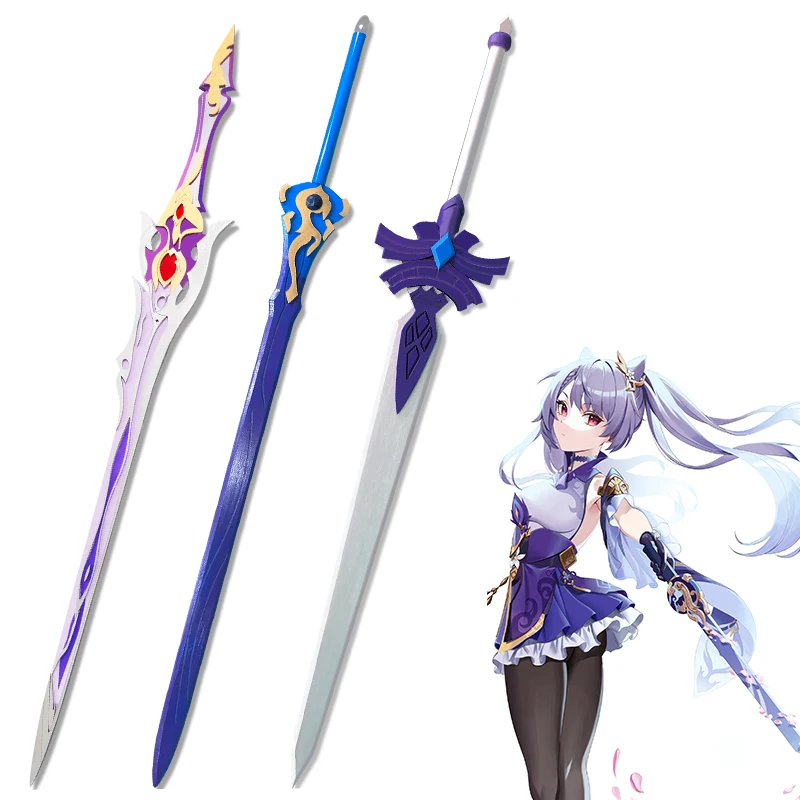 

Game Genshin Impact Keqing Anime Cosplay Wooden Prop Weapon Lie Painted Cold Blade One-handed Sword Honkai Impact3 Linked Weapon