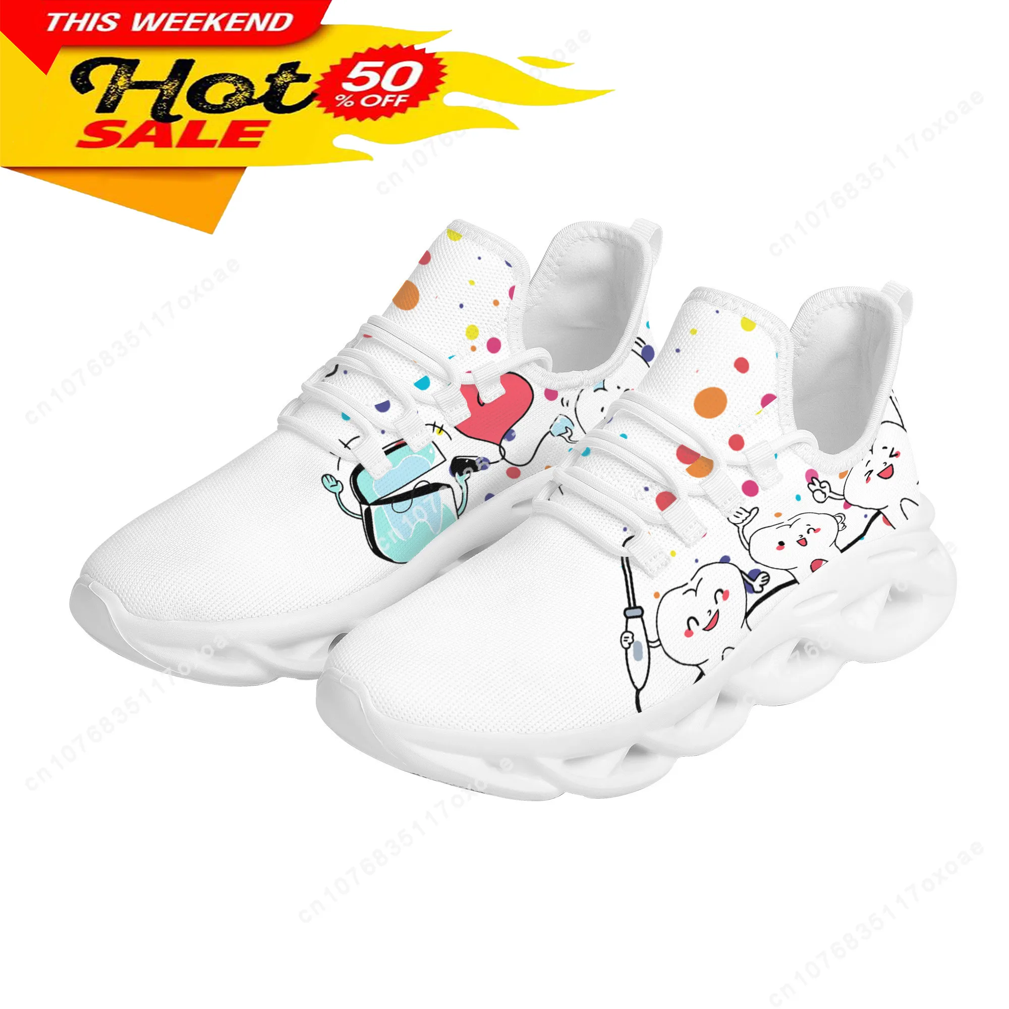New Trend Women Flats Cartoon Dentist Tooth Pattern Casual Shoes Breathable Mesh Female Sneakers Zapatos Mujer 2022