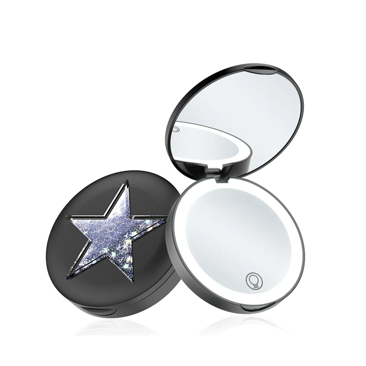 Portable Double-Sided Folding Cosmetic Mirror Female Gifts with Stars Mini Compact Pocket Mirrors,Black