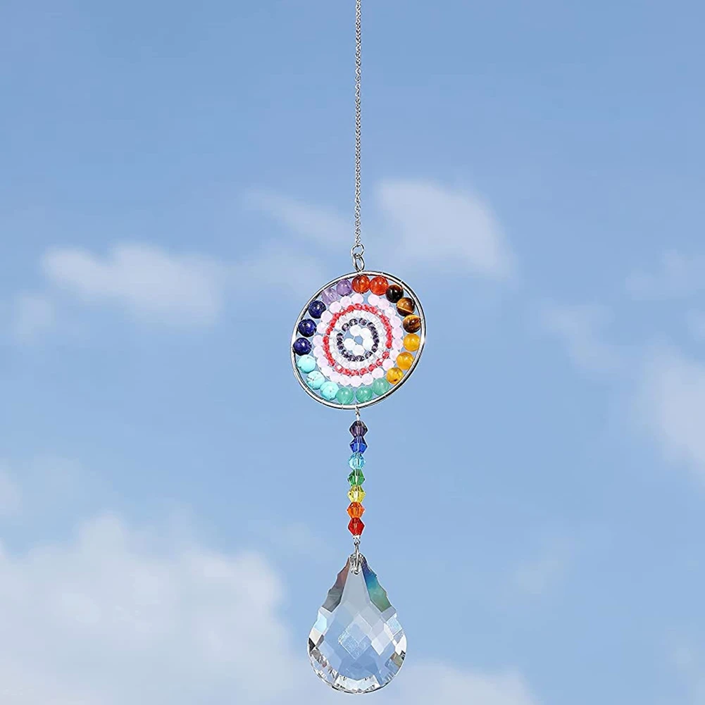 7 Chakra Cristal Suncatcher, cristais redondos Bead Pingente, Pendurado Prisma Drop, Sun Catchers para Windows, Home Garden Decor ,A