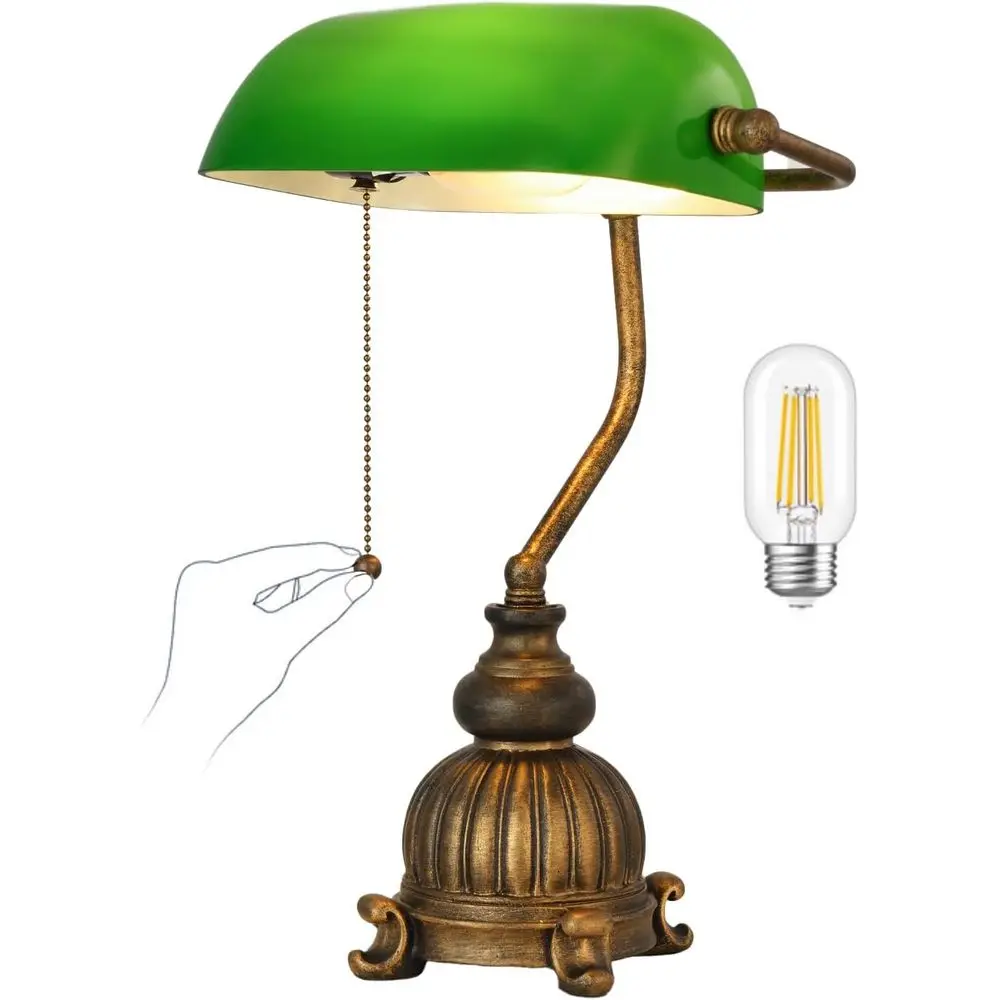 

Настольная лампа Newrays Retro Green Glass Bs для дома или офиса с выключателем на шнуре, включаемая в розетку, светодиодная лампа в комплекте