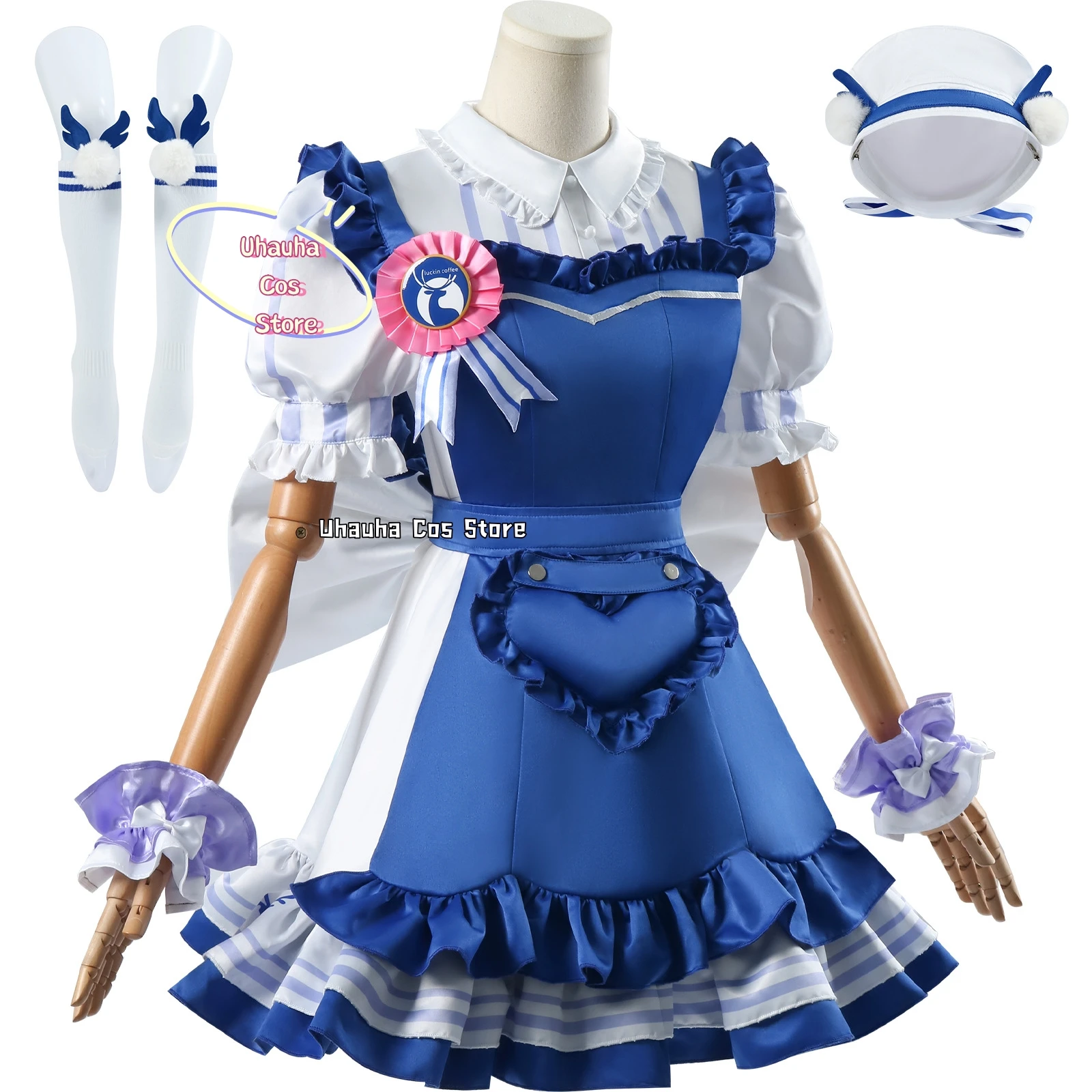 Game Genshin Impact Sigewinne Cosplay Costumes Coffee Maid Apron Headwear Wig Accessories Full Set Halloween Party For Women