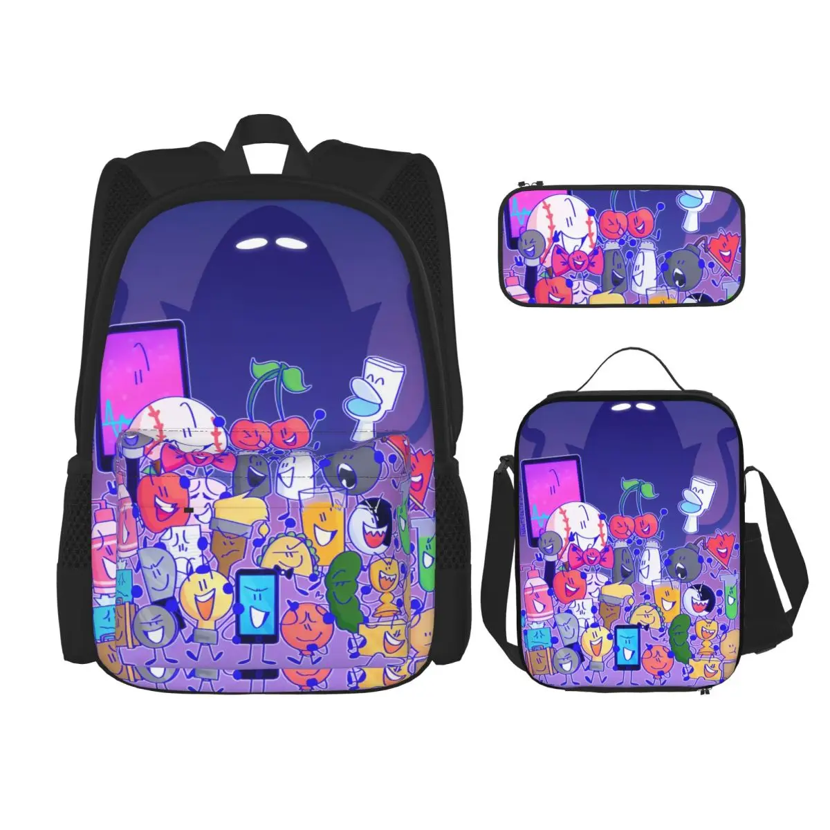 3pecs/set BFDI Inanimate Insanity Cartoon Backpack Back To School Battle for Dream Island Shoulder Bag Lunch bag Pencil Case