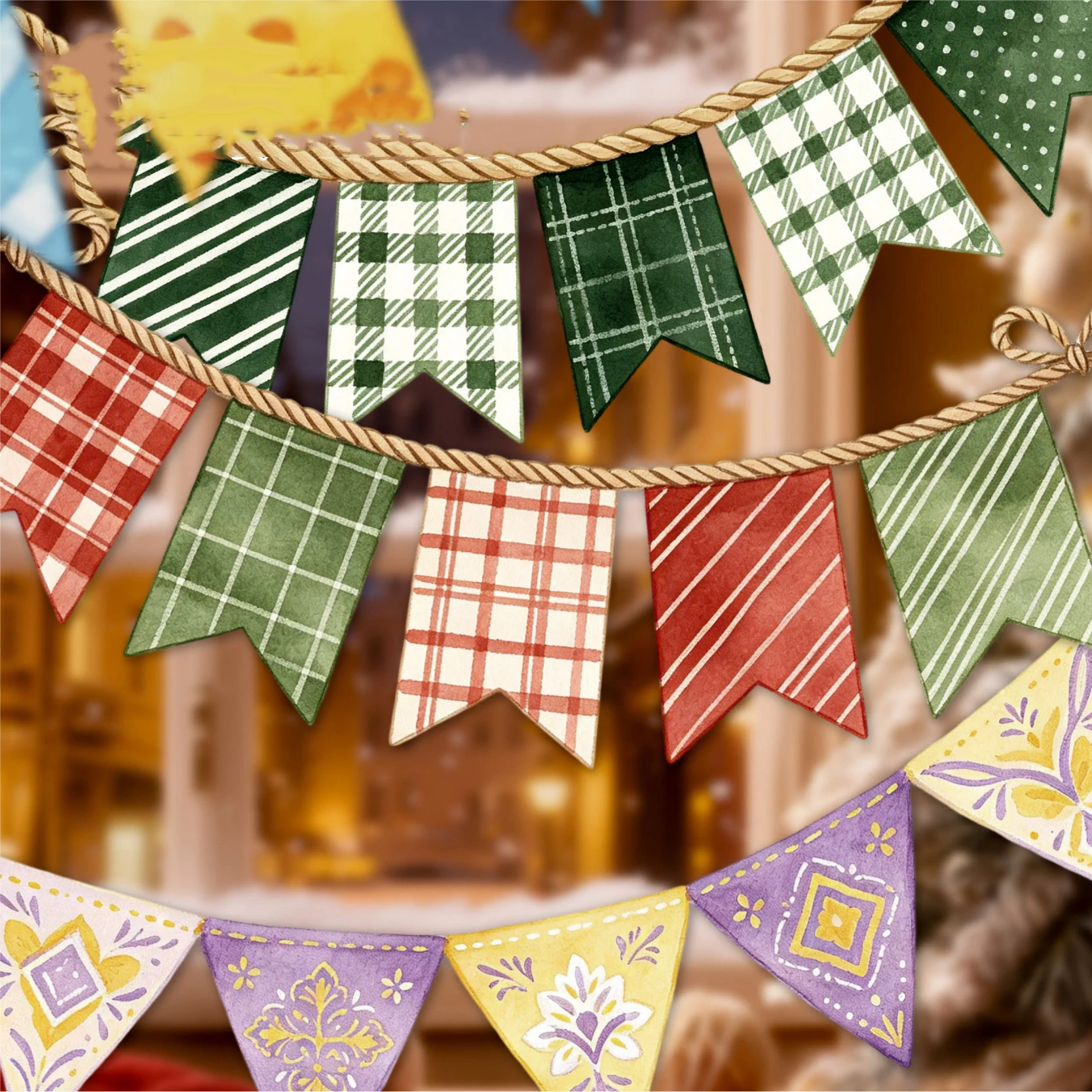 Colorful Flag Series Vintage Festival Banner Landscape Sticker Creative DIY Journal Material Collage Scrapbooking Stationery