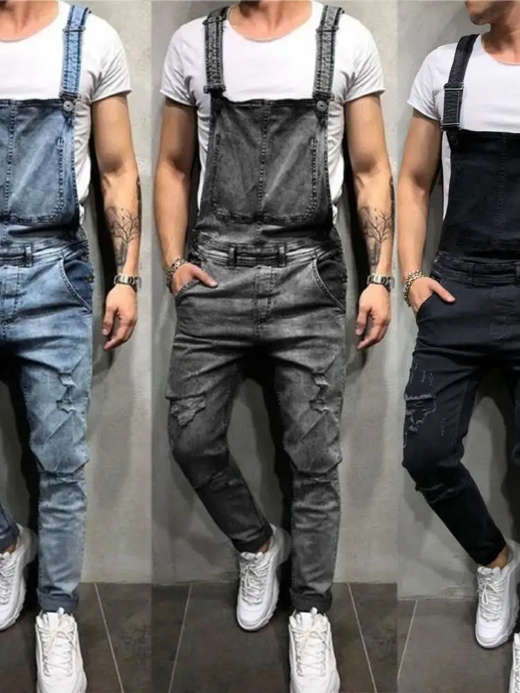 

Faionable Men's Susps Jeans Trendy Trousers Mid-Waist Slim Fit Casual All-Season Stretch Denim Pants European Sle