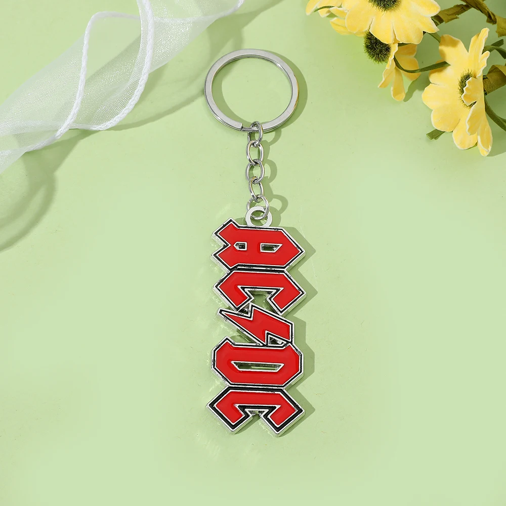Vintage Rock Roll Music Band Letter Enamel Pendant Keychain Minimalist Trendy Keyrings for Backpack Decoration