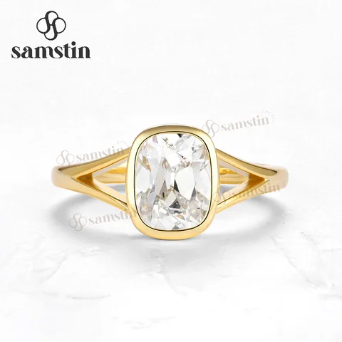 Samstin 3CT OMC Moissanite Ring for Women Solid 14K 10K Yellow Gold Cushion Cut Diamonds Ring for Anniversary Christmas Gifts