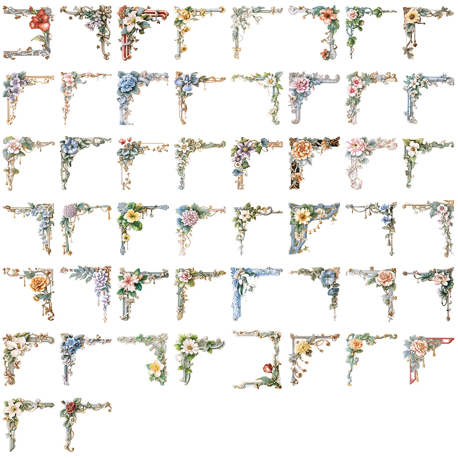 50/100 PCS Transparent PET Cartoon Flower Picture Frame Sticker Pack Waterproof Decorative Guitar Notebook Stickers