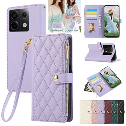 Luxury Lanyard Flip Leather Phone Case for Xiaomi 13 14 13T 12T 11T Pro Poco X5 X6 M6 Pro C65 Zipper Wallet Card Cover
