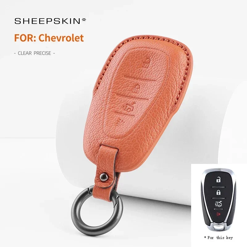 For Chevrolet Malibu Cruze 2019 2020 2021 2022 2023 Fashion GoatSkin Leather Car Remote Sheepskin Key Cover Case Shell Keychain