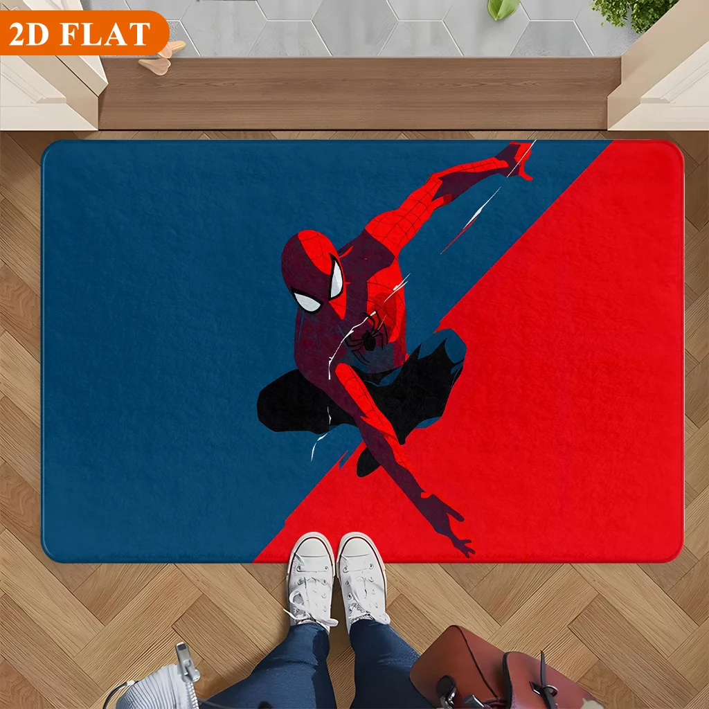 Alfombra de Baño 1 Pieza, Diseño de Spiderman Saltando sobre Fondo Bicolor, Alfombra Rectangular de Franela MARVEL, Alfombra Antideslizante para Entrada de Baño, Divertida