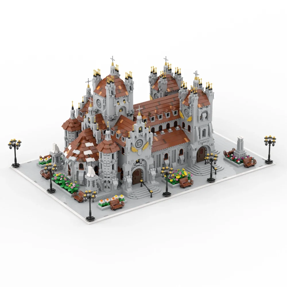 11358 Pieces with PDF Medieval Cathedral Historic Church Big Suit Building Toys with Street Lights Interior Details Adults Gifts