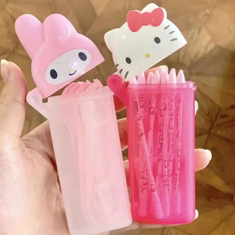 

Kawaii Sanrios Hello Kittys Storage Box Cute Anime My Melody Toothpick Cosmetic Swab Storage Box Portable Travel Mini Container