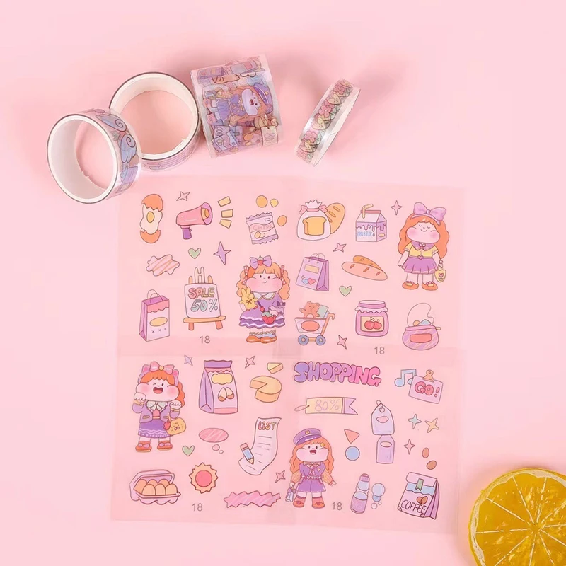 Sanrio Sticker Roll Gift Box Cute Hello Kitty Cinnamoroll Kuromi My Melody Pompompurin Hand Acount Tape Stickers Decal Kids Toys