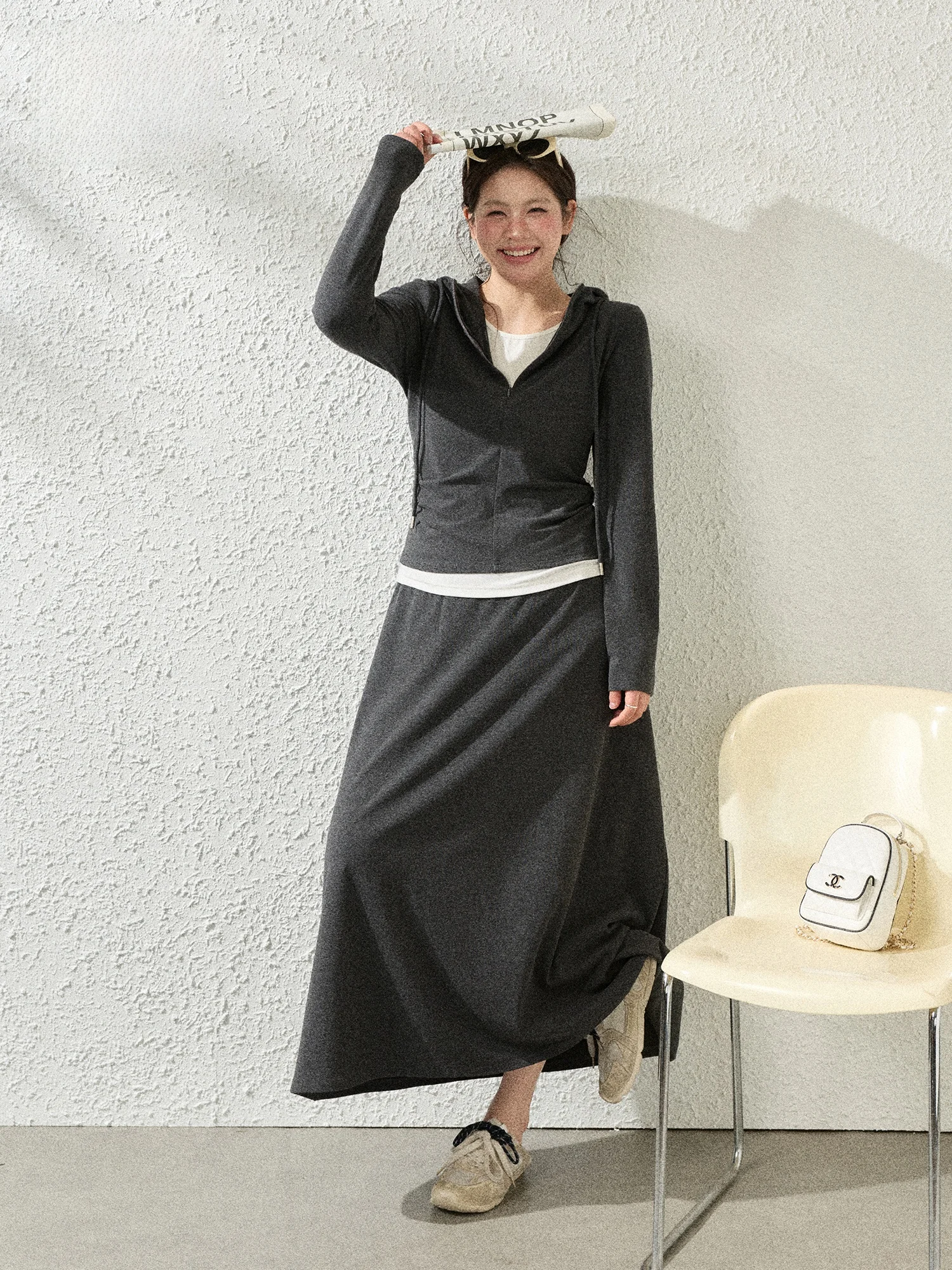

plus Size Women's Casual Hoodie Skirt Set ay System Korean Sle Slimming Commute High Waist A-Line Skirt Long Sve