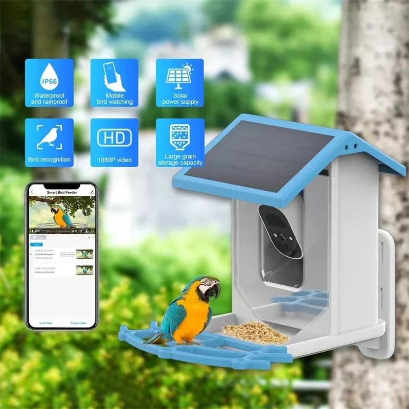 Imagem -03 - Alimentador Inteligente para Pássaros com Câmera Visão Noturna Solar de Baixa Potência Ip66 Impermeável Alimentador Conectado 2.4g Tela 2.4k