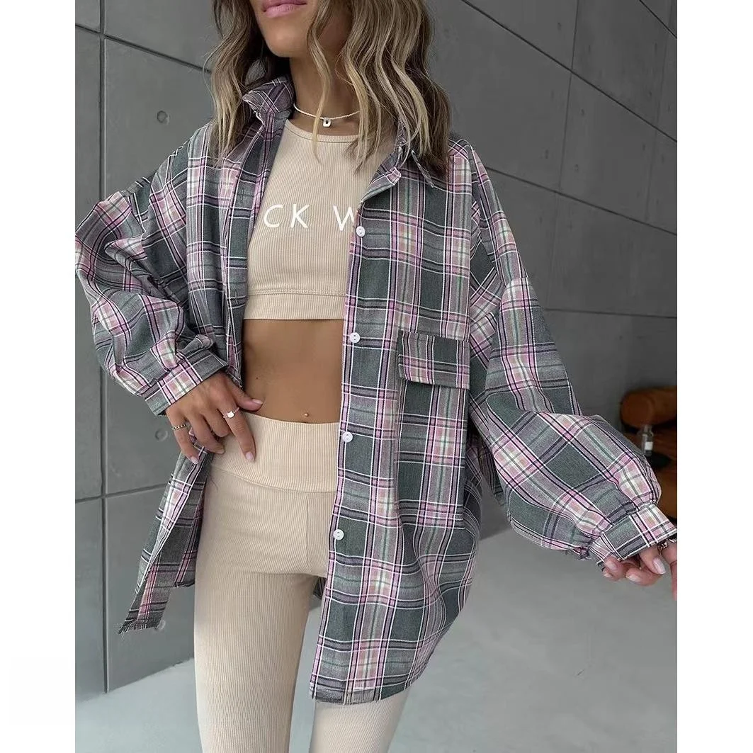 

Свободный крой, винтажный клетчатый кардиган с воротником irt, универсальная длинная рабочая одежда све, стандартная длина с пуговицами