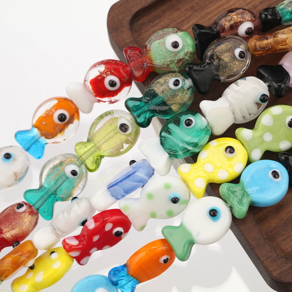

20x13mm Mixed Fish Shape Lampwork Bead Supplies Millefiori Glass Loose Crafts Beads Lot for DIY Jewelry Making Supplies Findings