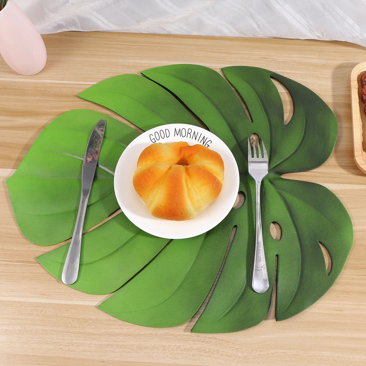 

Leaf Artificial Plant Decoration Dinner Mats Turtle Shaped Placemat Green -hot Coaster