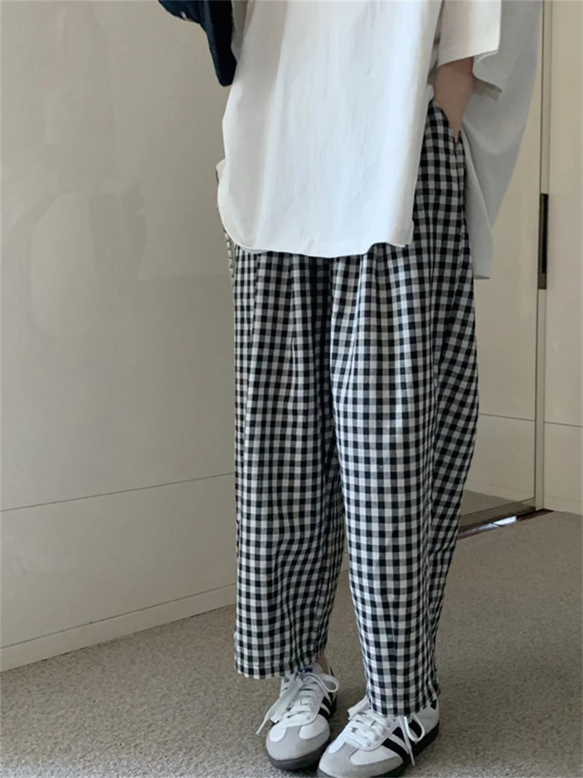 

Alien Kitty Classic Plaid Trousers Women Preppy Style Chic Loose Autumn Fashion Casual Slim New Mujer Wide Leg Office Lady Daily