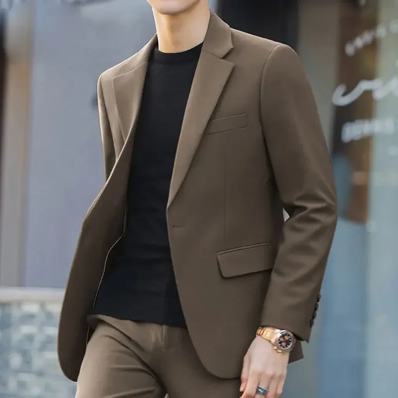 2 Piece Outfit Set Male High Quality 2025 Solid Color Slim Fit Full Men\'s Suits and Blazers Fashion Pants Luxury Elegant Classic
