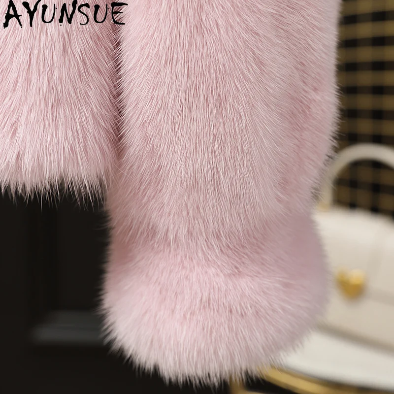 AYUNSUE Naturalna Kurtka z Futra Norki Damska 2025 Zima Luksusowe Kurtki z Całego Futra Norki dla Kobiet Odzież Wysokiej Jakości Abrigo Mujer