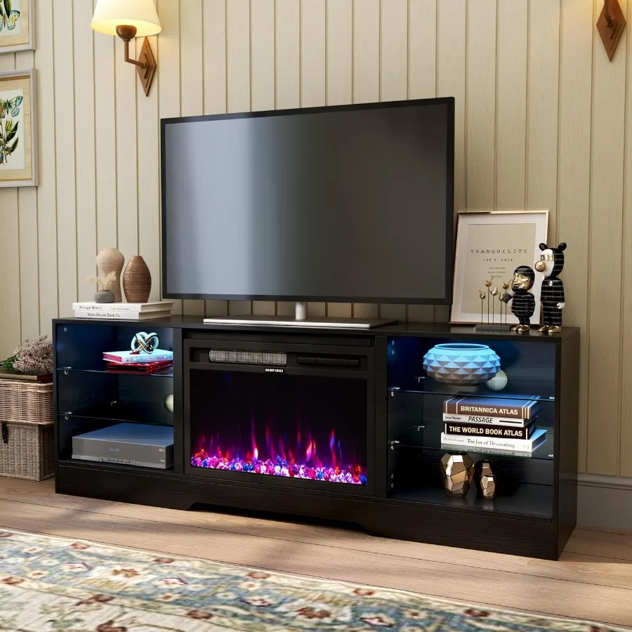 

Подставка для камина для телевизоров до 75 лет с 23-мя электрическими каминами со светодиодной подсветкой, развлекательная консоль из дерева и стекла с дистанционным управлением